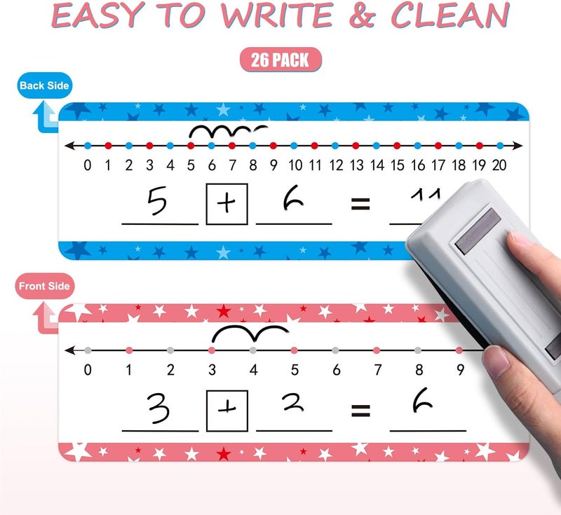 WEIZHEN 26 Pack Dry Erase Number Line Board Card 4”x12” Inch Double Sided Writable and Erasable Board Featuring 0-10 On One Side ，0-20 On The Other Side, Classroom Must Have Boards for Student - Image 4
